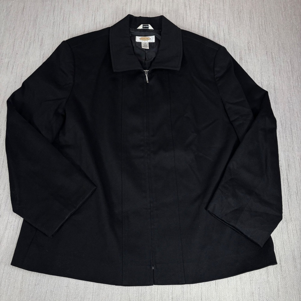 Talbots Petites Black Textured Zip Front Stretch Cotton Jacket Size 14P Career‎